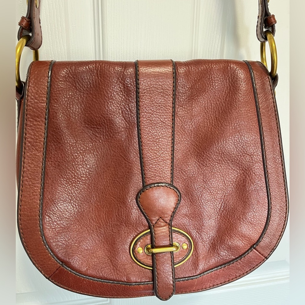 Fossil Leather Crossbody Saddle Bag Cognac